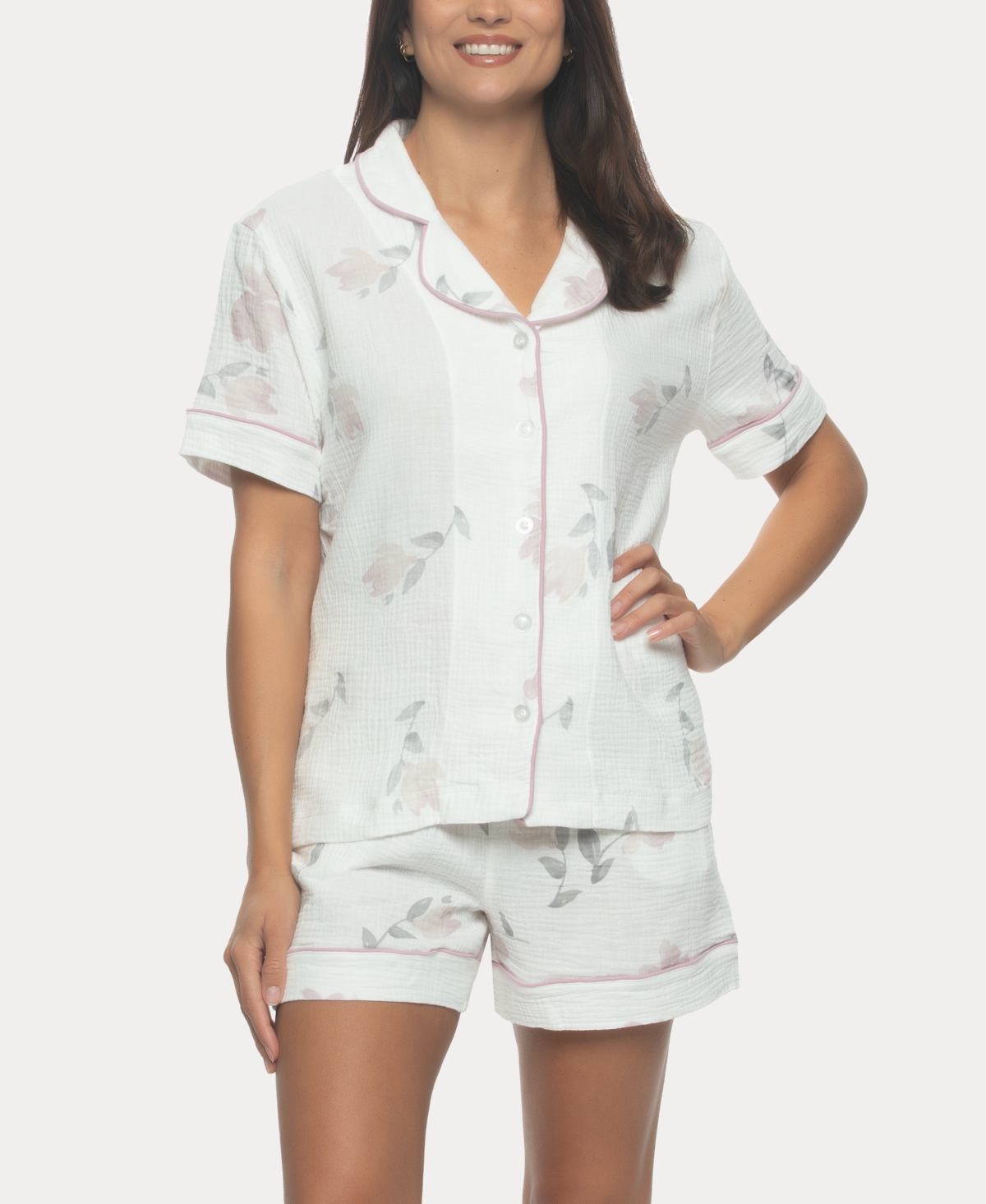 Women's Calista Cotton Gauze Short Sleeve Pajama Short Set - Floral Buds