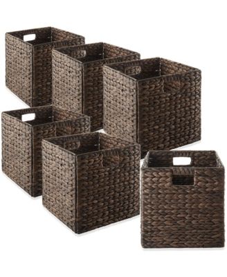 Collapsible Woven Water Hyacinth Storage Baskets, 13" x 13" Cube Organizers for Bathroom, Bedroom, Laundry, Pantry, Shelves