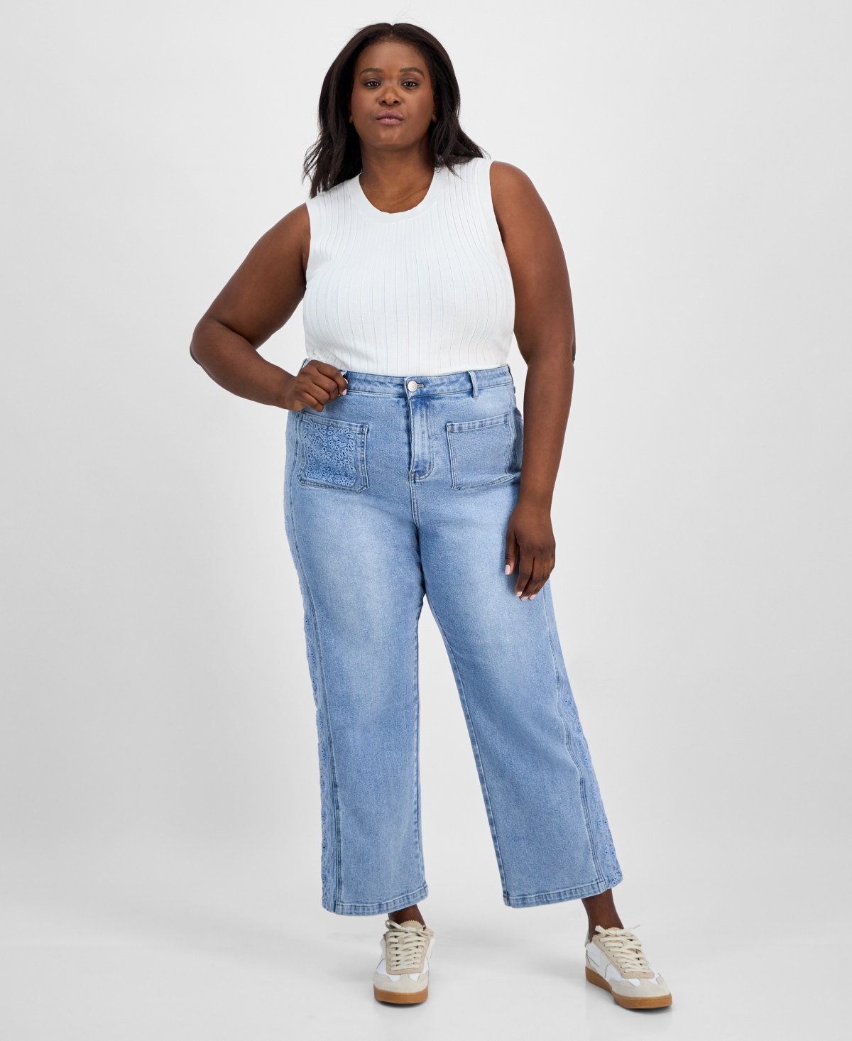 Trendy Plus High-Rise Wide-Leg Cutwork Jeans, Exclusively at Macy's - Matilda