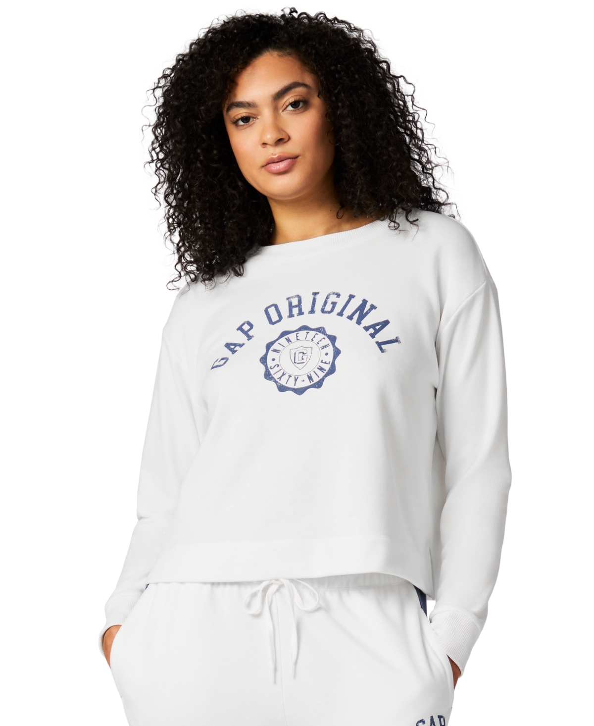 Shop Gap Women's French Terry Crewneck Logo Pajama Top In White Colorblock