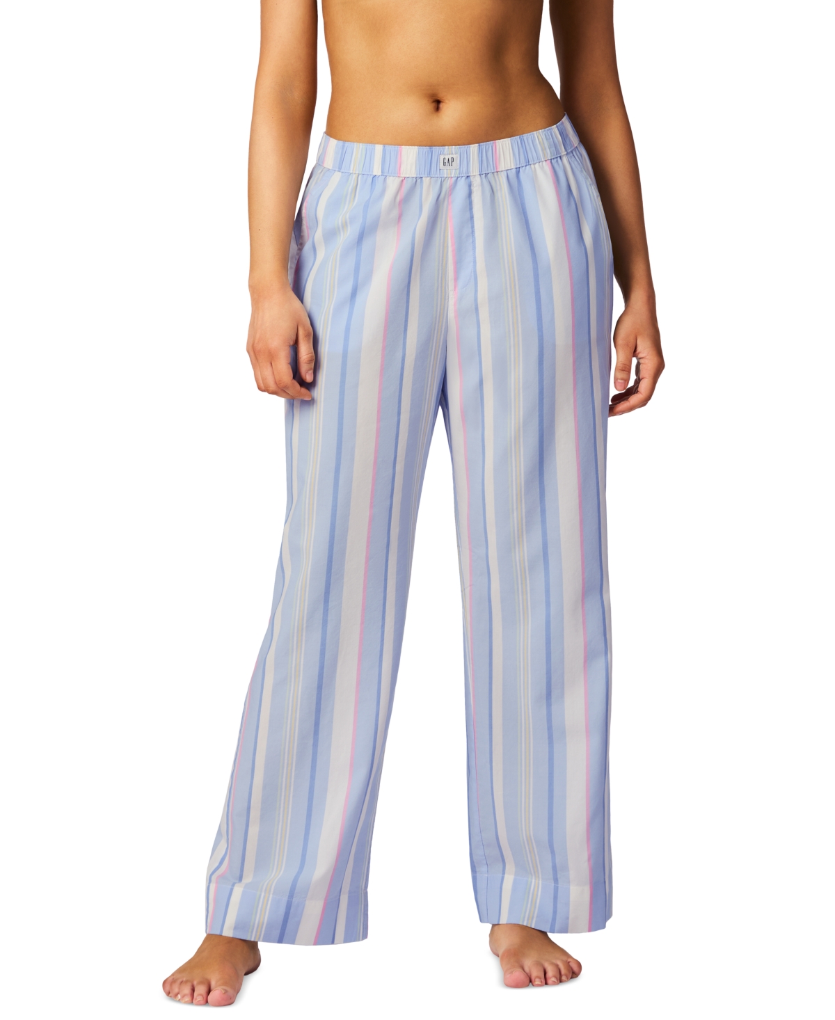Gap Women's Striped Poplin Pajama Pants, Exclusively At Macy's In Blue Multi Stripe