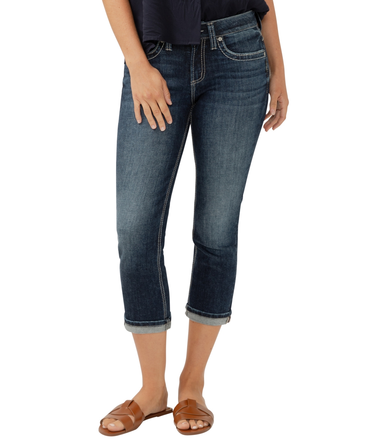 Shop Silver Jeans Co. Women's Suki Mid Rise Curvy Fit Capri Jeans In Indigo