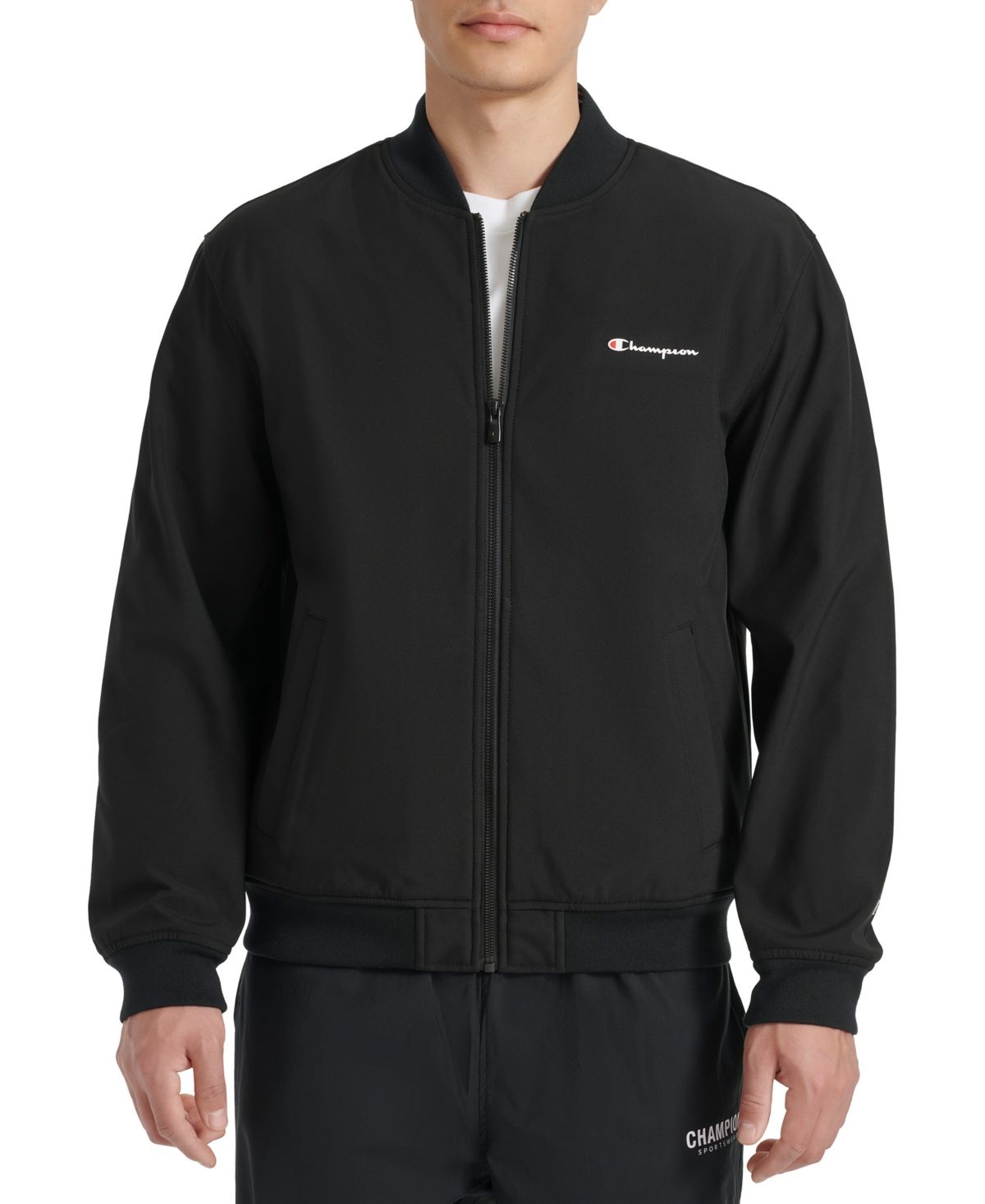 Champion Softshell Varsity Bomber Jacket In Black