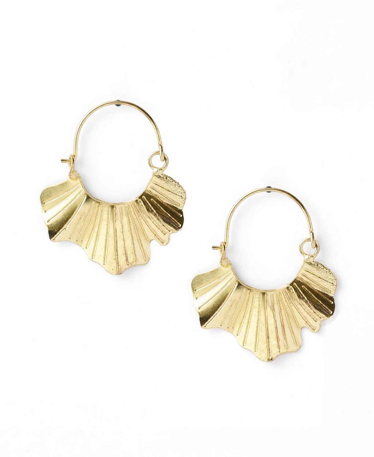 Gold Tone Sayuri Ginkgo Leaf Hoop Earrings - Brass