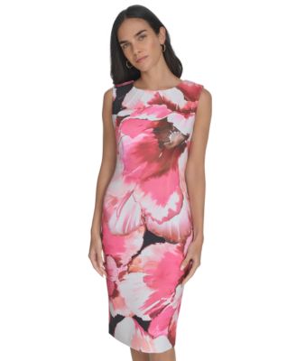 Women's Boat-Neck Sleeveless Scuba Sheath Dress