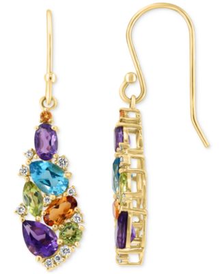 EFFY&reg; Multi-Gemstone (3 ct. t.w.) & Diamond (1/8 ct. t.w.) Teardrop Cluster Drop Earrings in 14k Gold