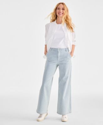 Women's Striped High-Rise Wide-Leg Jeans, Exclusively at Macy's