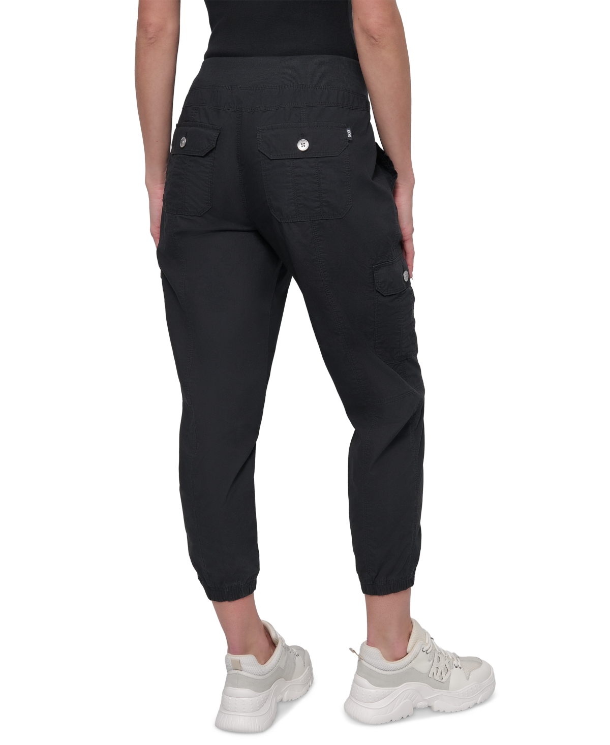Dkny Sport Women's Cotton Ribbed-waist Jogger Cargo Pants In Black