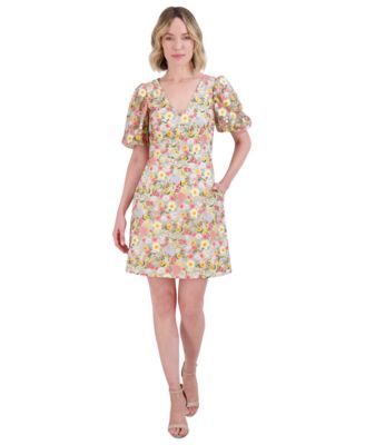 free people wildflower embroidered dress 1970s High Neck Puff Sleeves Embroidered Dress - S/M
