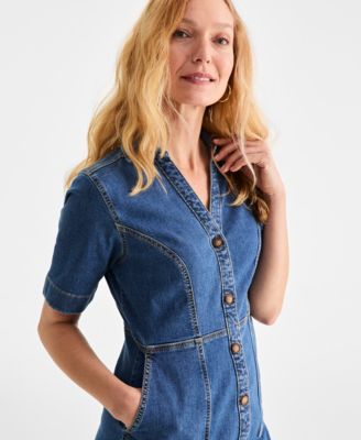 white christmas dresses Get Together Medium Light Denim Babydoll Dress – Shop the Mint main image 0