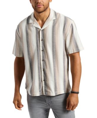 Men's Short Sleeve Striped Button Up Camp Shirt