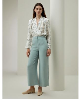 Women's Silk Wide Leg Tailored Pant with Mid Rise