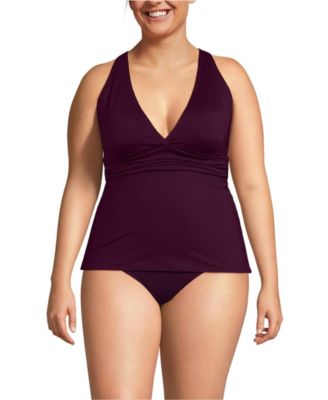 Plus Size V-Neck Plunge X Back Tankini Top