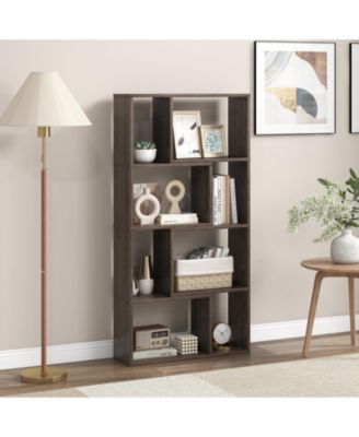 4-Tier Geometric Bookshelf with 8 Open Cubes for Living Room or Bedroom Storage