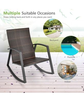 3PCS Rattan Bistro Rocking Chair Set Patio Furniture Set w/ Cushions