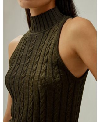Classic High-Neck Cable-Knit Sleeveless Top for Women
