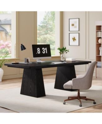 63-Inch Executive Desk, Large Office Computer Desk with Double Pedestal, Modern Simple Workstations Writing Table