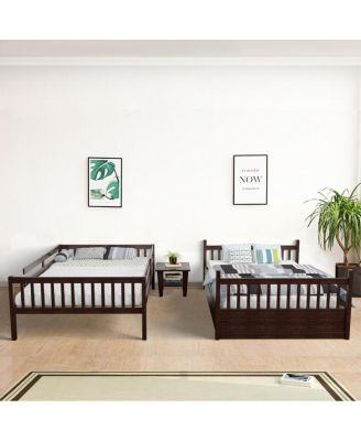 Bunk Bed Platform with Wooden Frame and Ladder for Space-Saving and Easy Access