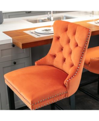 Set of 2 Velvet Counter Height Stools, 26.3" Button Tufted Upholstered Kitchen Island Chairs with Back