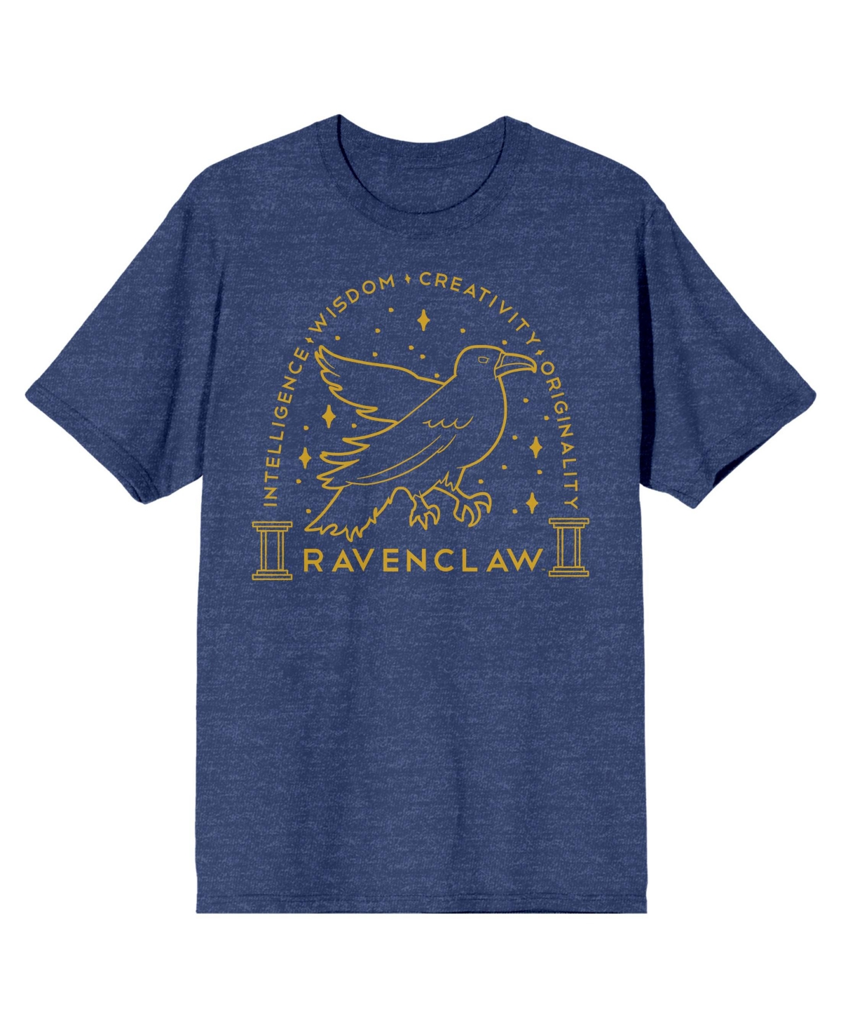 Men's Ravenclaw Crest Gold Line Art Navy Heather T-shirt-xxl - Blue