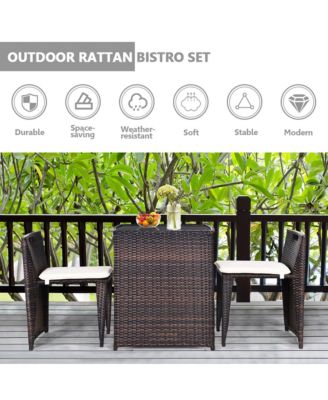 3 PCS Cushioned Wicker Patio Furniture Set Seat Sofa Outdoor No Assembly