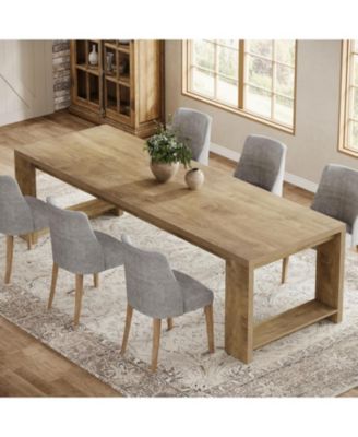 86.61-Inch Dining Table for 6-8, Farmhouse Narrow Kitchen Table with Wood Pedestal Base, Extra Long Rectangular Dinner Table, Natural Oak