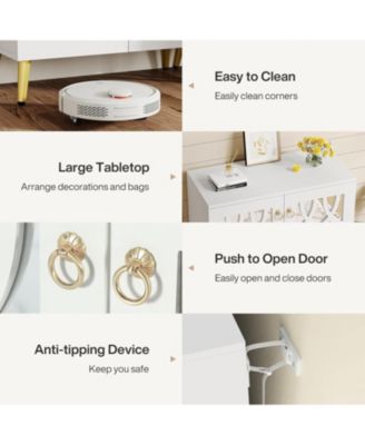 Mirrored Shoe Cabinet, 5-Tier White Modern Shoe Organizer Cabinet with Doors, Wooden Freestanding 25-Pair Shoe Rack Closet Storage Cabinet