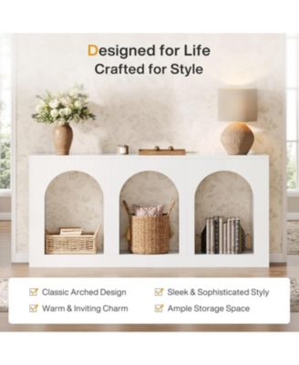 70.9" White Console Table with Storage, Wood Entryway Entry Table with 3 Arched Shelves, Behind Couch Sofa, Narrow Long