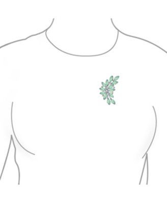 Fashion Aqua Green Marquise Crystal Leaf Brooch Pin Mother Silver Plated Brass
