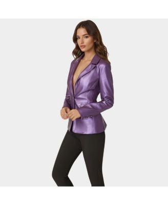 Women's Tailored Metallic Faux Leather Blazer