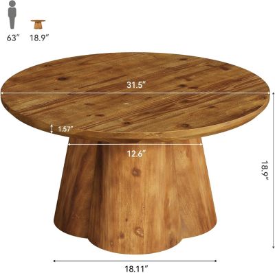 Solid Wood Coffee Table, 31.5-Inch Farmhouse Round Center Tea Table with Robust Base