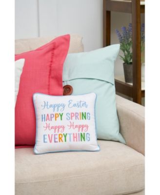 Multicolor "Happy Easter Happy Spring Happy Everything" Embroidered Small/Petite Accent Pillow, 10" x 10"