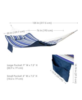 Outdoor Quilted Double Hammock with Pillow and Curved Metal Spreader Bars