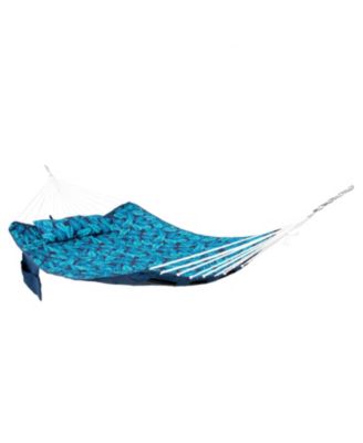 Outdoor Quilted Double Hammock with Pillow and Curved Metal Spreader Bars