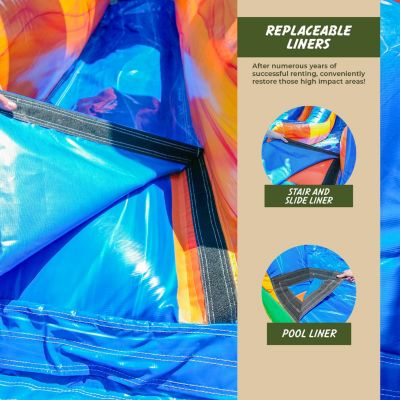 17  Tall Jungle Falls Inflatable Dual Lane Water Slide with Detachable Pool, Tall Seating Height, Commercial Grade, PVC Vinyl, Outdoor Backyard, Summer Fun, Blow Up, Water Park, (Blower Included)