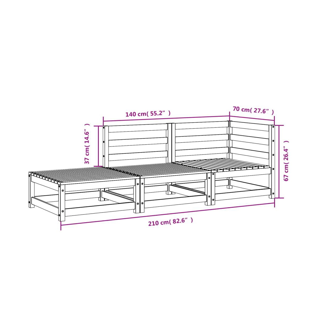 Patio Sofa with Footstool 2-Seater Solid Wood Pine