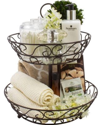 2-Tier Metal Countertop Fruit Basket & Bowl Stand - Stylish Storage for Kitchen & Dining - Bronze