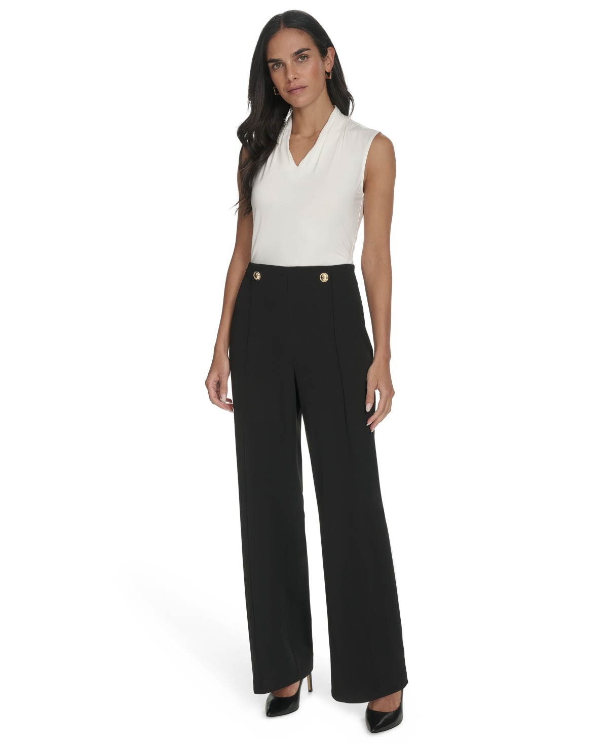 HALSTON WOMEN'S BUTTON-TRIM STRAIGHT-LEG PANTS 