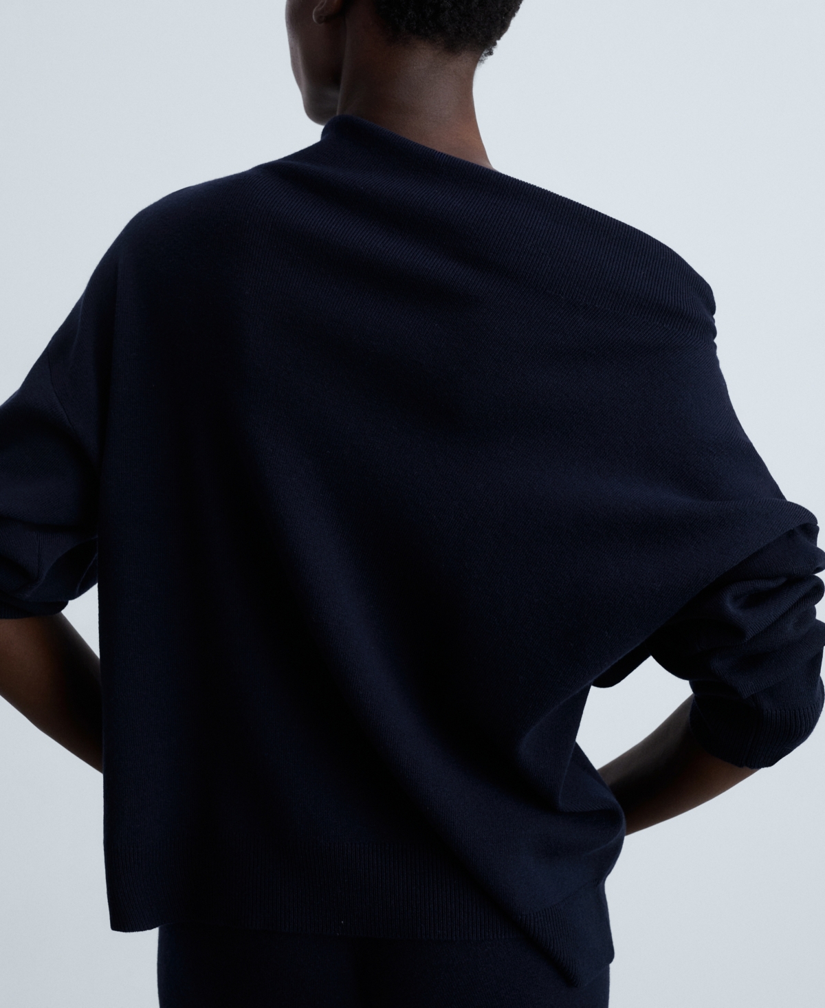 Mango Women's Asymmetric Neck Knitted Sweater In Dark Navy