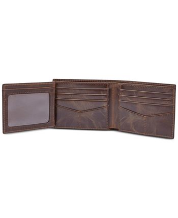 Fossil Men's Large Derrick Coin Pocket Bifold Leather Wallet - Brown