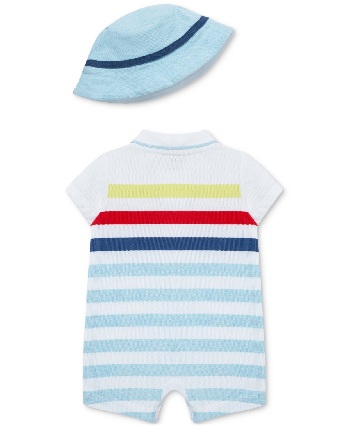 Shop Little Me Baby Boys 2-pc. Cotton Striped Romper & Hat Set In Blue,white