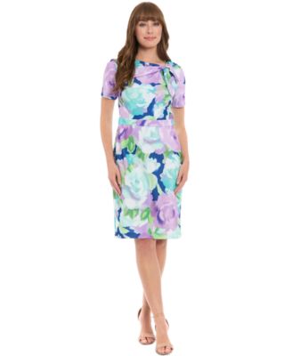 London Times - Petite Printed Tie-Neck Sheath Dress