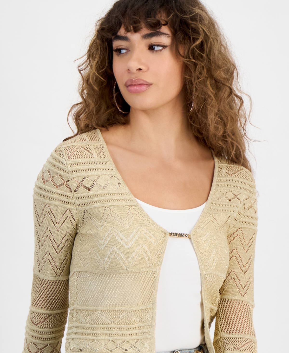 Guess Women's Nellie Metallic Cardigan In Gold Lurex