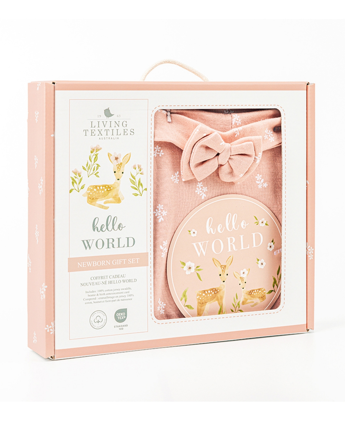 Living Textiles Baby Girls 3-piece Dusty Rose Print Hello World Gift Set In Multicolor