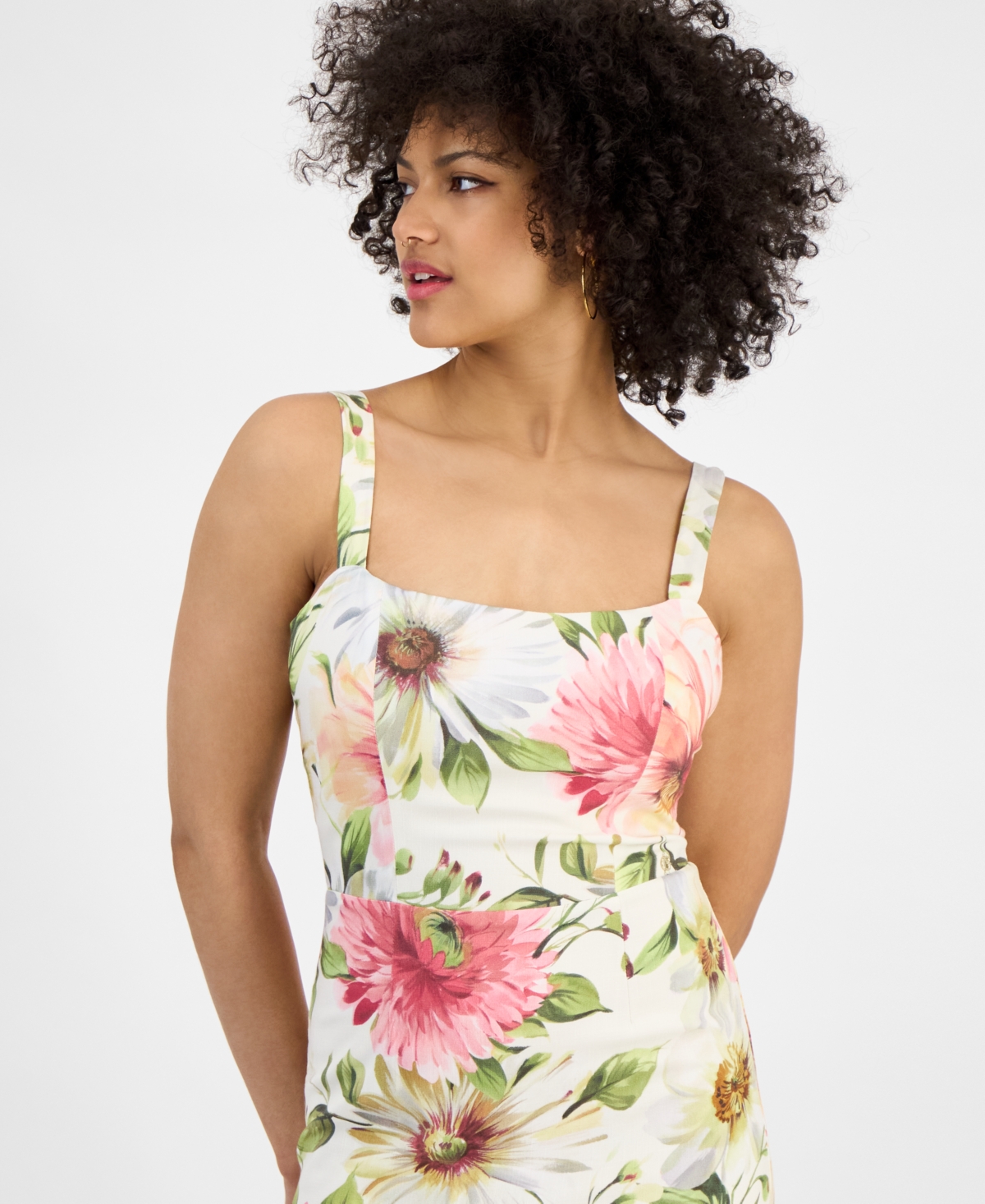 Guess Fleur Print Ruffle Hem Midi Dress In Painted Daisies Print