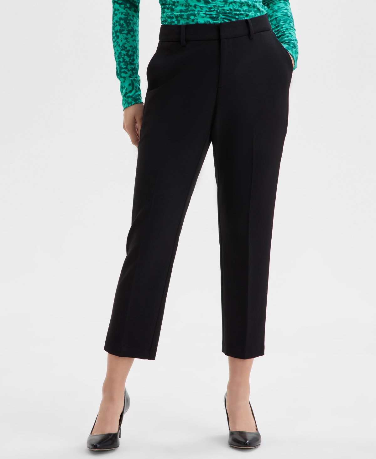 Inc International Concepts Petite Mid-rise Slim Trousers, Exclusively At Macy's In Deep Black