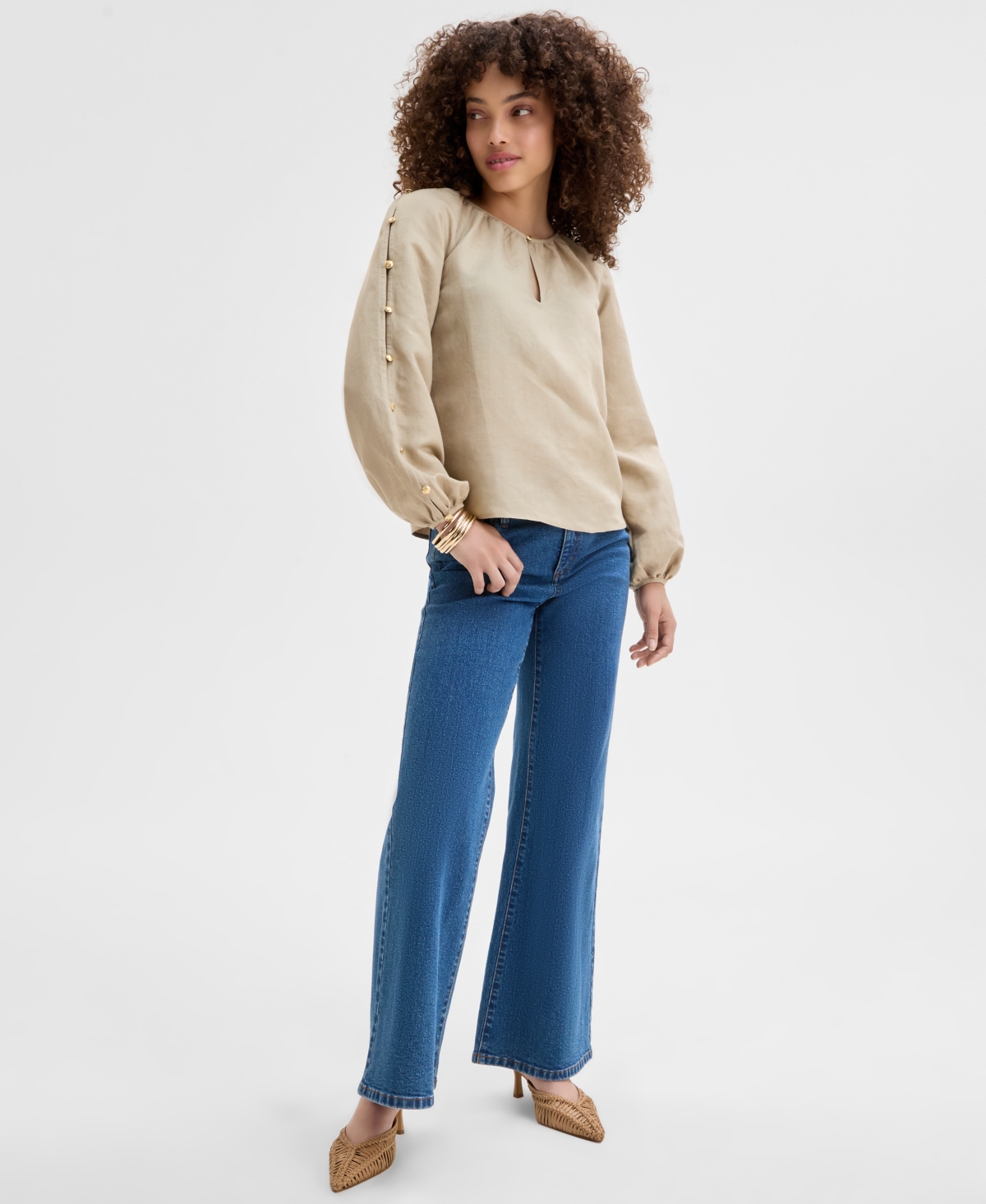Inc International Concepts Petite Button-sleeve Blouse, Exclusively At Macy's In Skin Deep