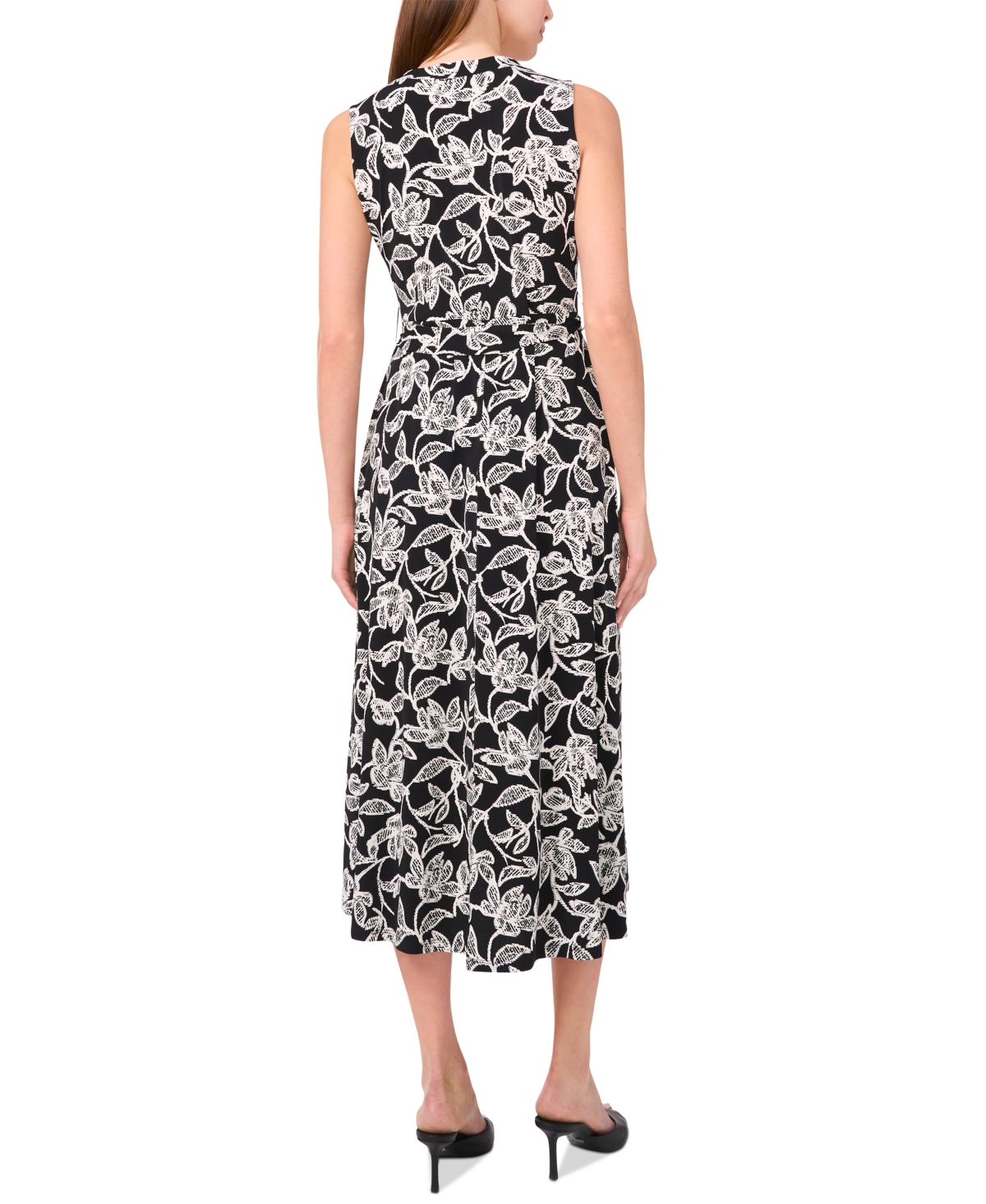 Sam & Jess Women's Printed V-neck Tie-waist Midi Dress In Rich Black Floral