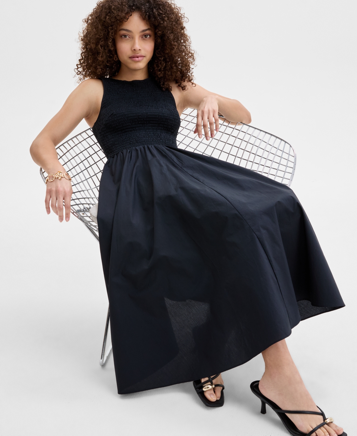 Inc International Concepts Women's Cotton Sleeveless Smocked Maxi Dress, Exclusively For Macy's In Deep Black