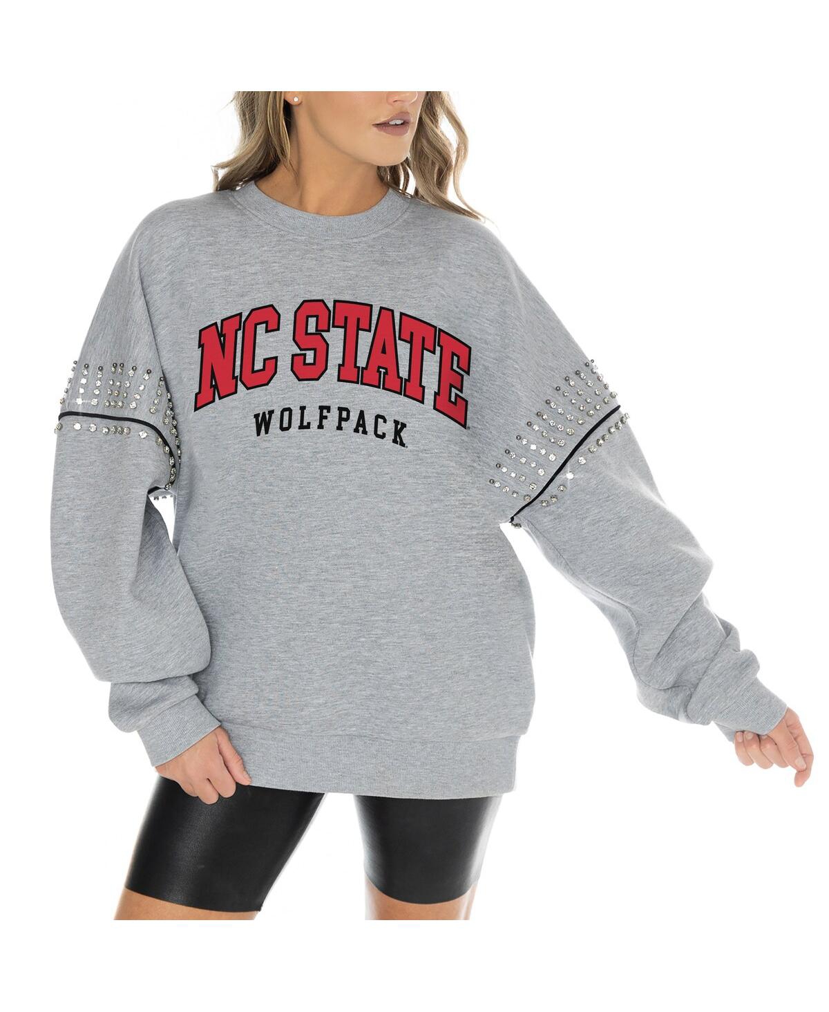 GAMEDAY COUTURE WOMEN'S HEATHER GRAY NC STATE WOLFPACK COMPETITIVE EDGE OVERSIZED FLEECE PULLOVER SWEATSHIRT 